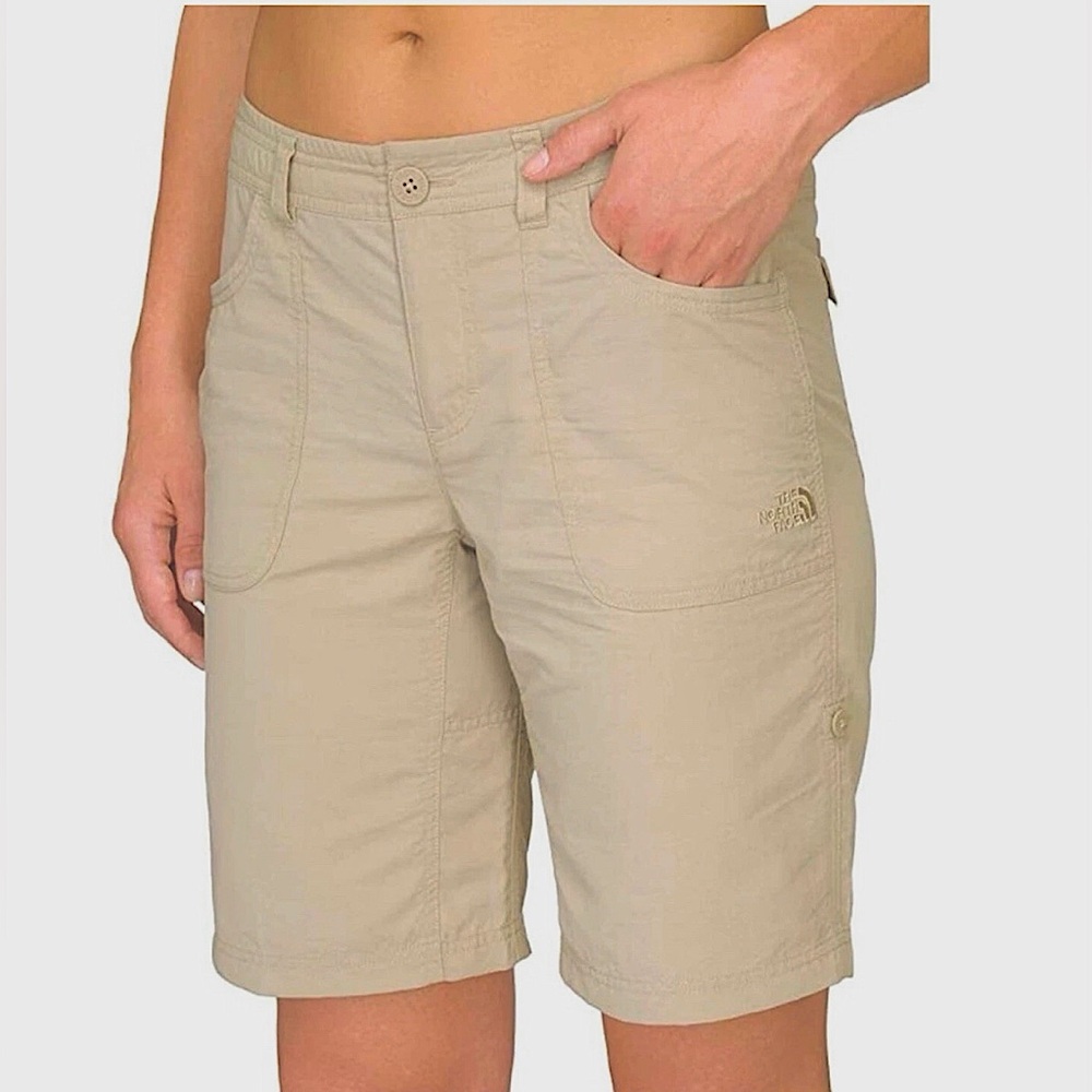 North Face Womens Horizon II Roll Tab Performance Shorts 4 Dune Beige 7” Inseam